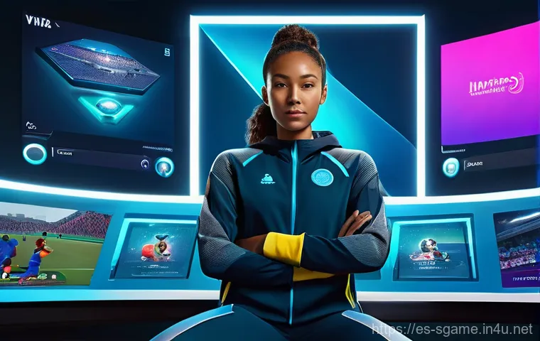 스포츠게임 개발자 강연 - **An immersive augmented reality (AR) sports training session in a futuristic living room.** A diver...