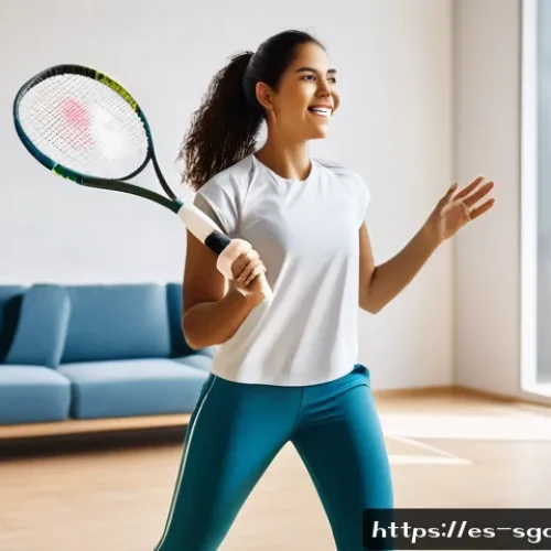 운동 시뮬레이션 게임의 실제 효과 - A young Hispanic woman in sporty casual attire, wearing comfortable workout clothes, actively playin...