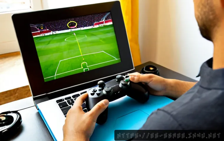 스포츠게임 신규 유저 가이드 - Photorealistic scene of a new player learning a football video game in a bright modern apartment in ...